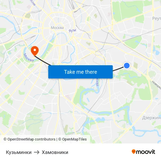 Кузьминки to Хамовники map