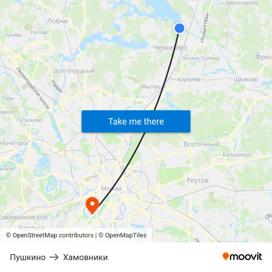 Пушкино to Хамовники map