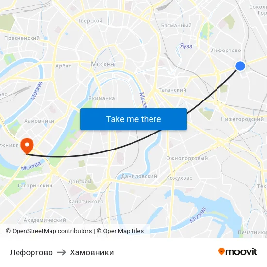 Лефортово to Хамовники map