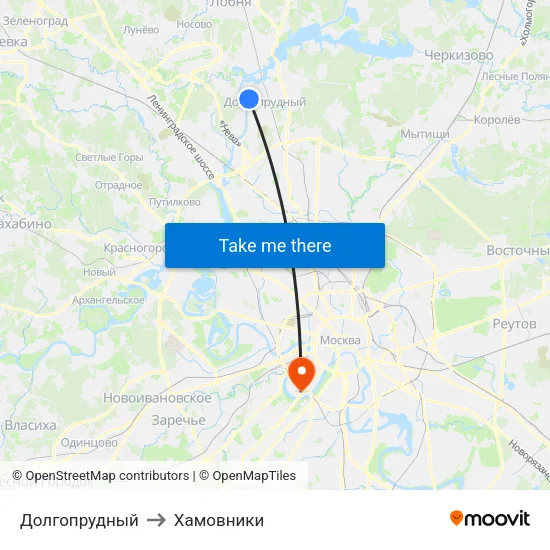Долгопрудный to Хамовники map