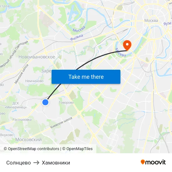 Солнцево to Хамовники map