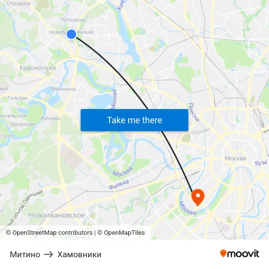 Митино to Хамовники map