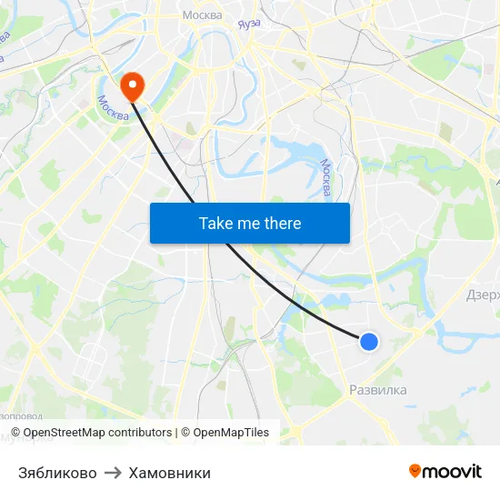 Зябликово to Хамовники map