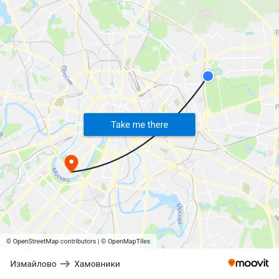 Измайлово to Хамовники map