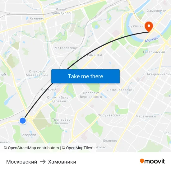 Московский to Хамовники map