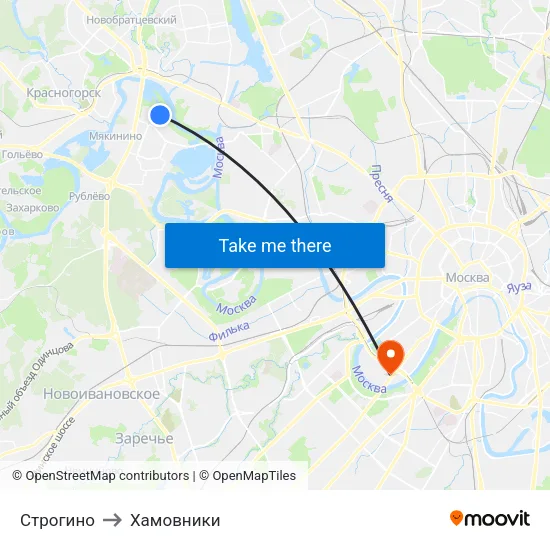 Строгино to Хамовники map