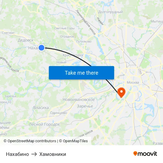 Нахабино to Хамовники map
