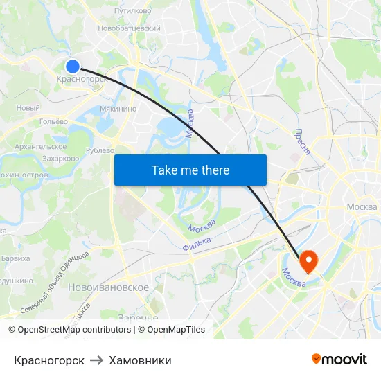 Красногорск to Хамовники map