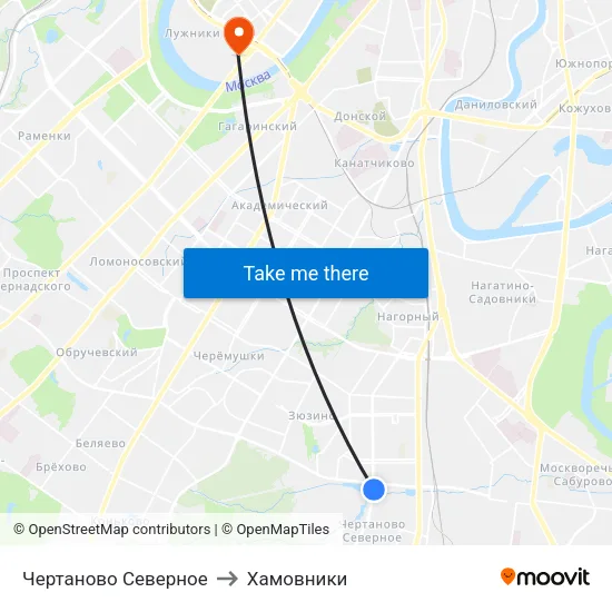 Чертаново Северное to Хамовники map