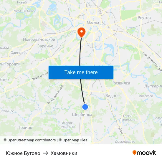 Южное Бутово to Хамовники map