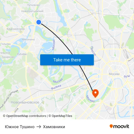 Южное Тушино to Хамовники map
