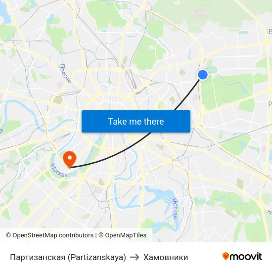Партизанская (Partizanskaya) to Хамовники map