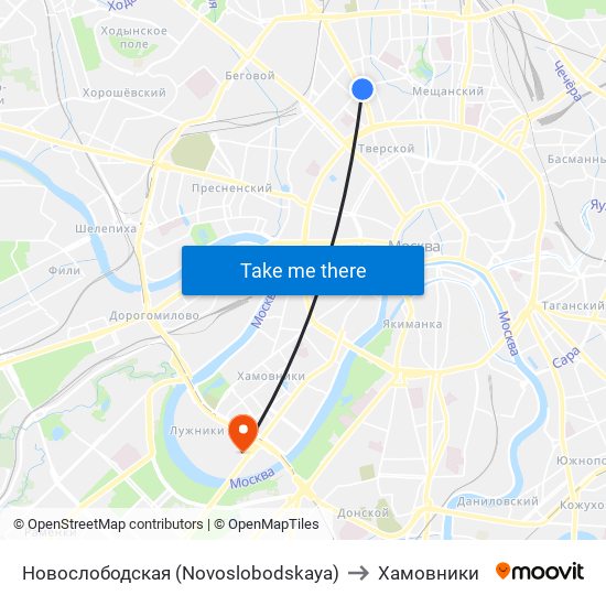 Новослободская (Novoslobodskaya) to Хамовники map