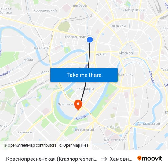 Краснопресненская (Krasnopresnenskaya) to Хамовники map