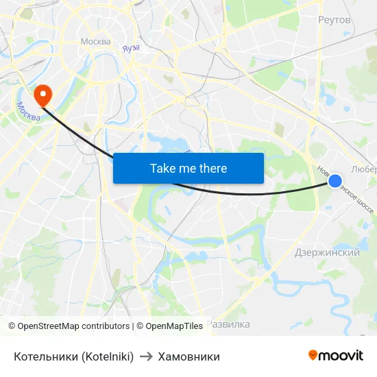Котельники (Kotelniki) to Хамовники map