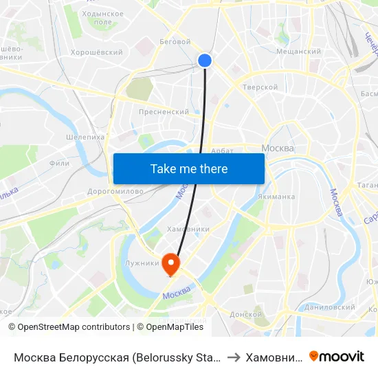 Москва Белорусская (Belorussky Station) to Хамовники map
