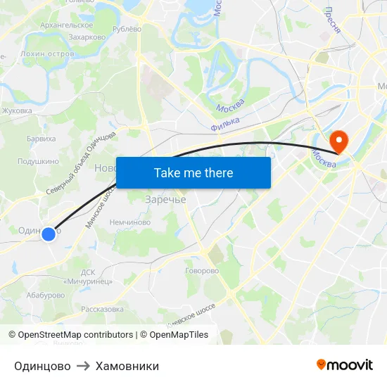Одинцово to Хамовники map
