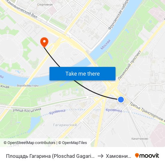 Площадь Гагарина (Ploschad Gagarina) to Хамовники map
