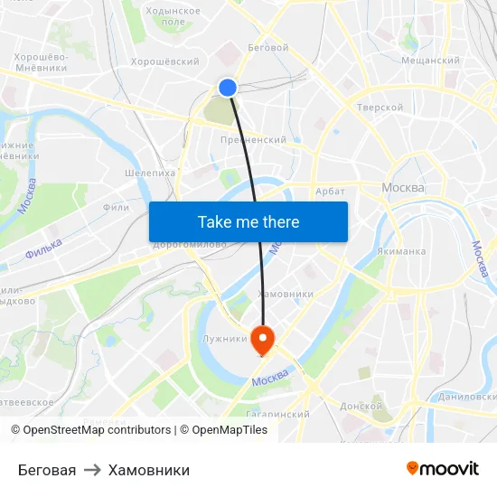 Беговая to Хамовники map