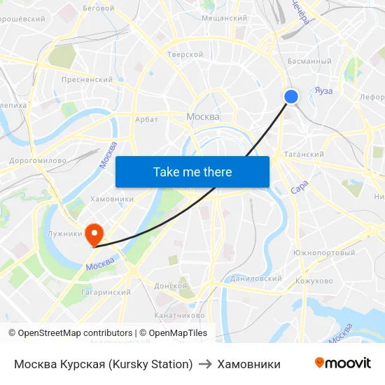 Москва Курская (Kursky Station) to Хамовники map