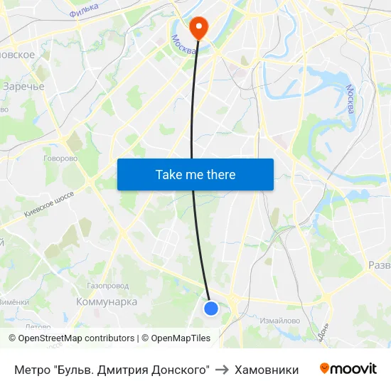 Метро "Бульв. Дмитрия Донского" to Хамовники map