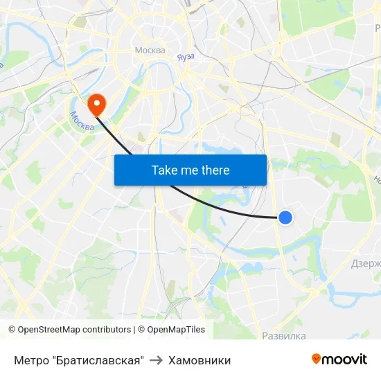 Метро "Братиславская" to Хамовники map