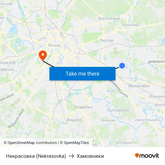 Некрасовка (Nekrasovka) to Хамовники map