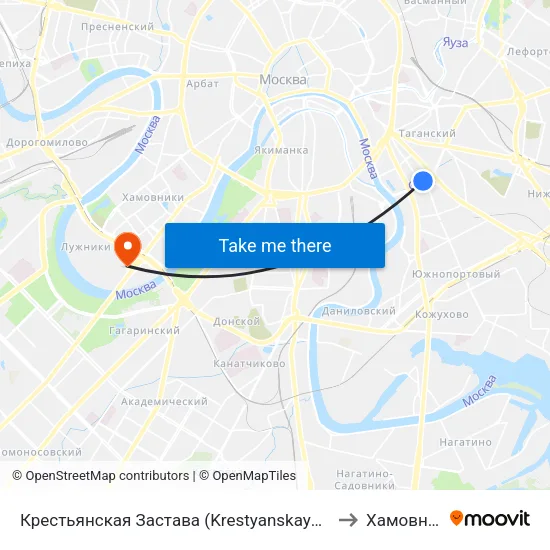 Крестьянская Застава (Krestyanskaya Zastava) to Хамовники map