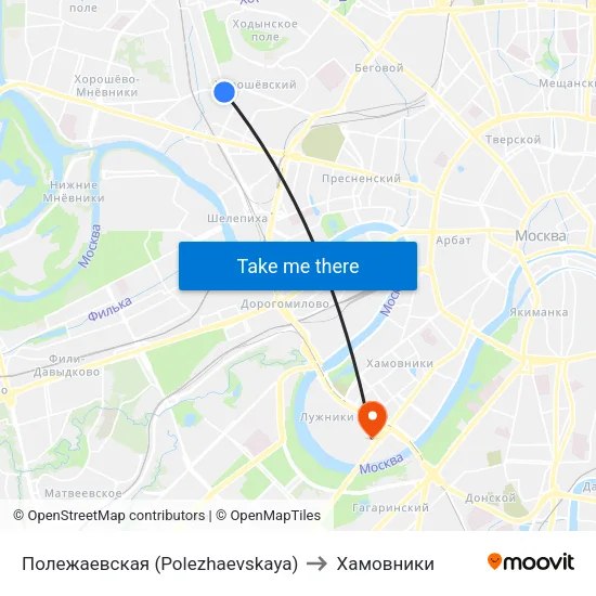 Полежаевская (Polezhaevskaya) to Хамовники map