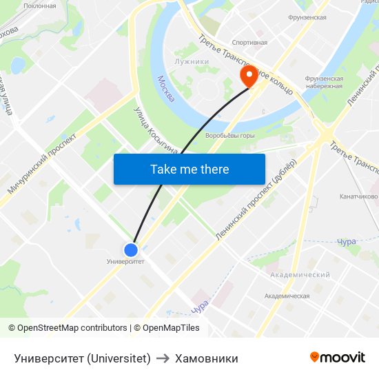 Университет (Universitet) to Хамовники map