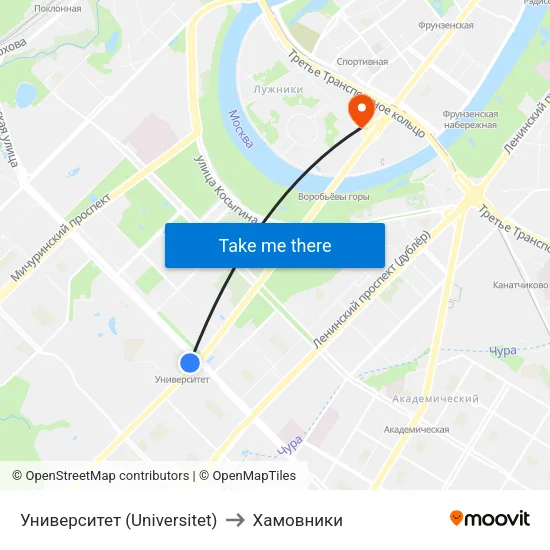 Университет (Universitet) to Хамовники map