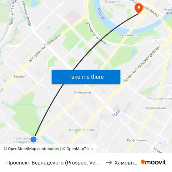 Проспект Вернадского (Prospekt Vernadskogo) to Хамовники map