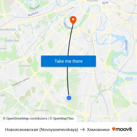 Новоясеневская (Novoyasenevskaya) to Хамовники map