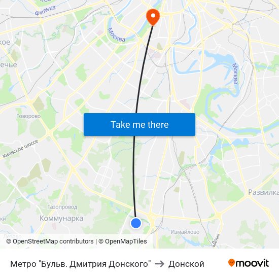 Метро "Бульв. Дмитрия Донского" to Донской map