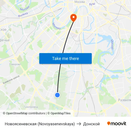 Новоясеневская (Novoyasenevskaya) to Донской map
