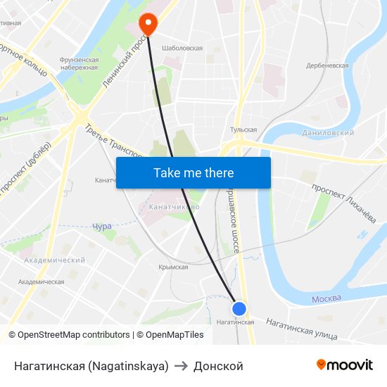 Нагатинская (Nagatinskaya) to Донской map