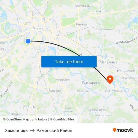 Хамовники to Раменский Район map