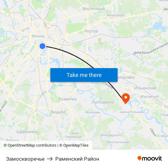 Замоскворечье to Раменский Район map