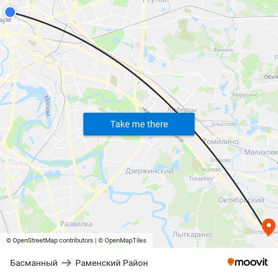 Басманный to Раменский Район map