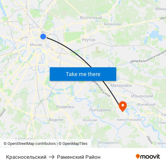 Красносельский to Раменский Район map