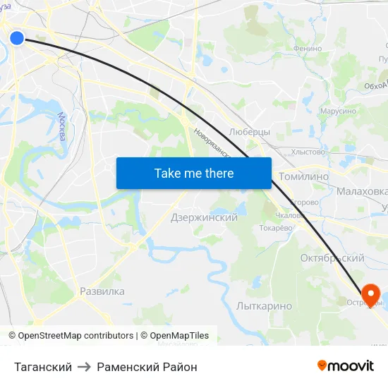 Таганский to Раменский Район map