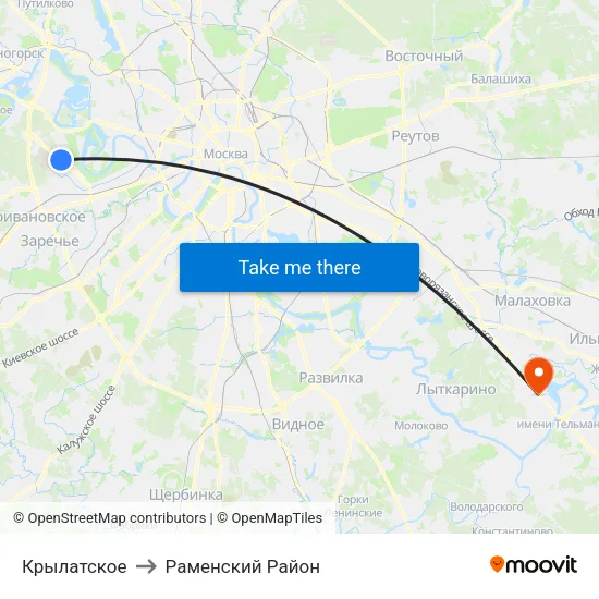 Крылатское to Раменский Район map