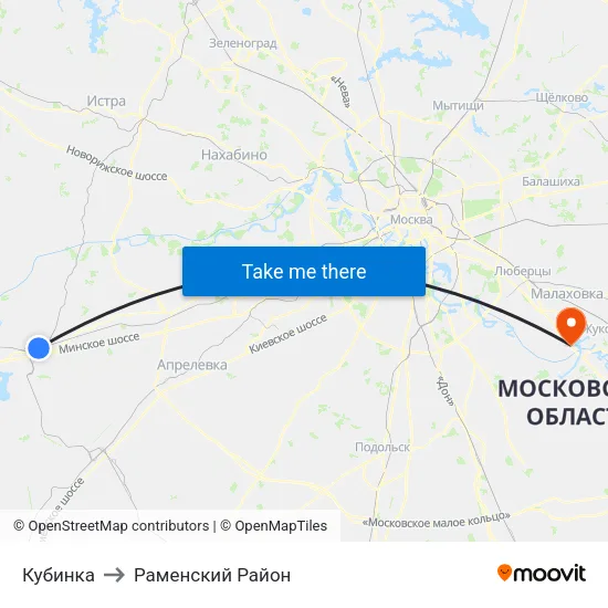 Кубинка to Раменский Район map