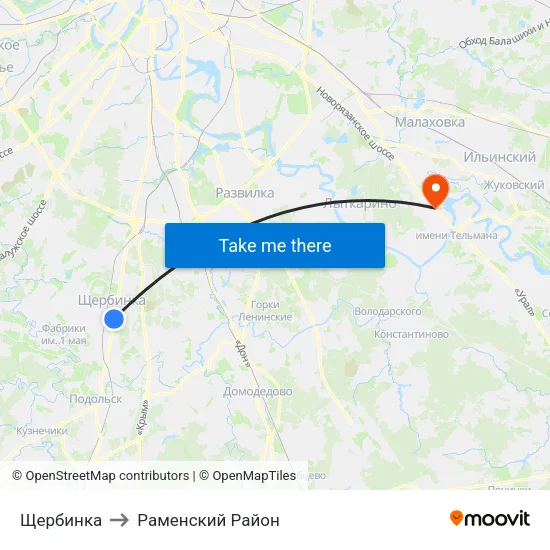 Щербинка to Раменский Район map