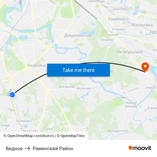Видное to Раменский Район map