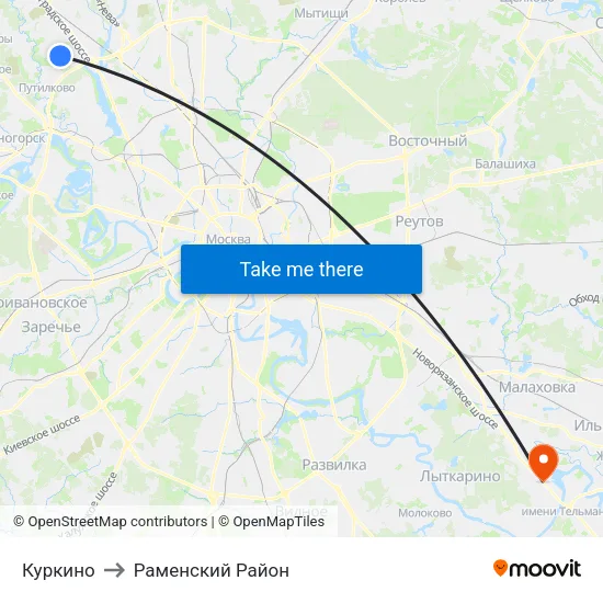 Куркино to Раменский Район map