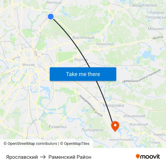 Ярославский to Раменский Район map