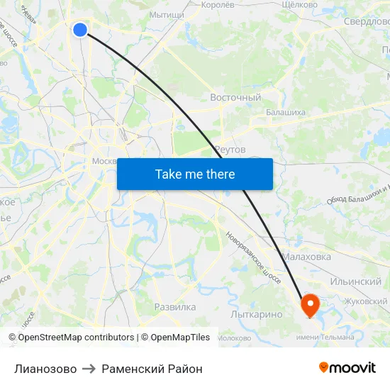 Лианозово to Раменский Район map