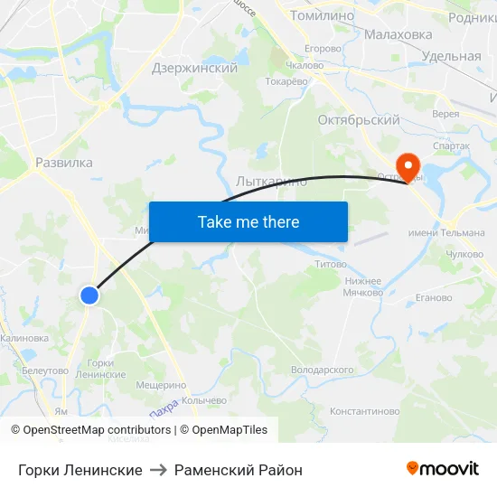 Горки Ленинские to Раменский Район map