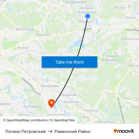 Лосино-Петровский to Раменский Район map
